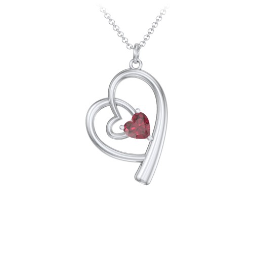 Intertwined Heart In Heart Pendant with Gemstone – Sterling Silver with Ruby