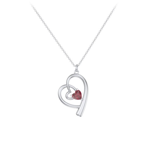 Intertwined Heart In Heart Pendant with Gemstone – Sterling Silver with Ruby