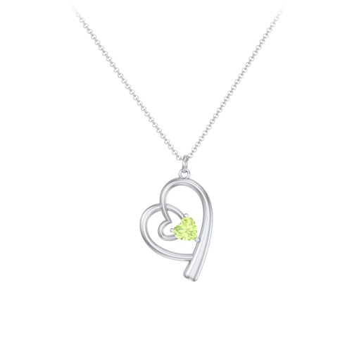 Intertwined Heart In Heart Pendant with Gemstone – Sterling Silver with Peridot