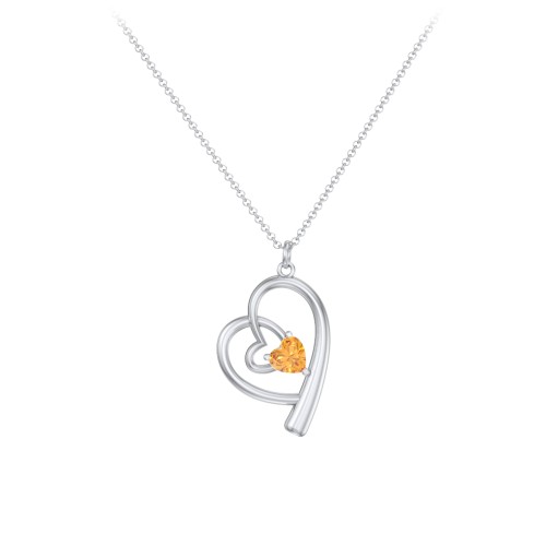 Intertwined Heart In Heart Pendant with Gemstone – Sterling Silver with Citrine