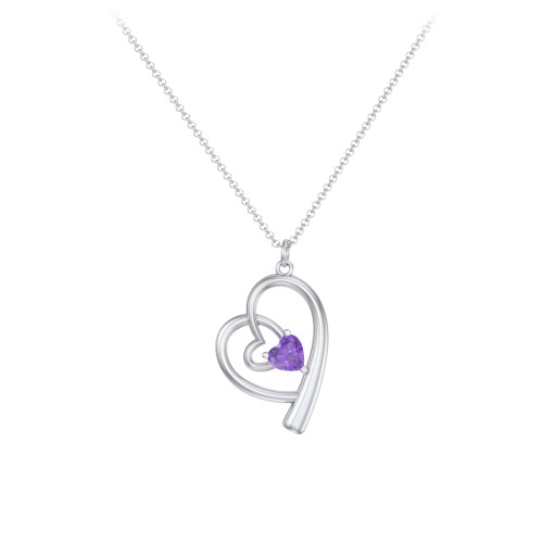 Intertwined Heart In Heart Pendant with Gemstone – Sterling Silver with Amethyst