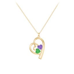 Intertwined Heart In Heart Pendant with 2 Gemstones