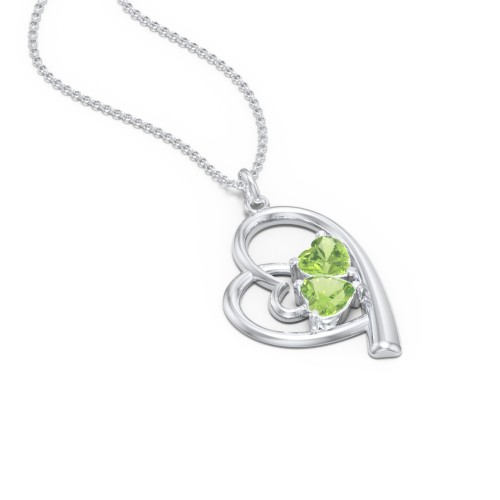 Intertwined Heart In Heart Pendant with 2 Gemstones