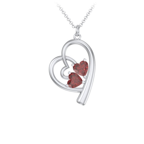 Intertwined Heart In Heart Pendant with 2 Gemstones