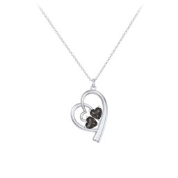 Intertwined Heart In Heart Pendant with 2 Gemstones in 925 Sterling Silver with Smokey Quartz
