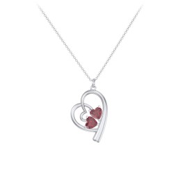 Intertwined Heart In Heart Pendant with 2 Gemstones in 925 Sterling Silver with Ruby