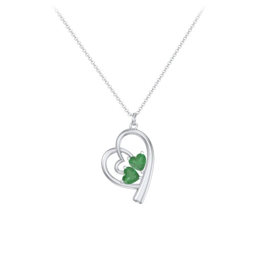 Intertwined Heart In Heart Pendant with 2 Gemstones – Sterling Silver with Emerald