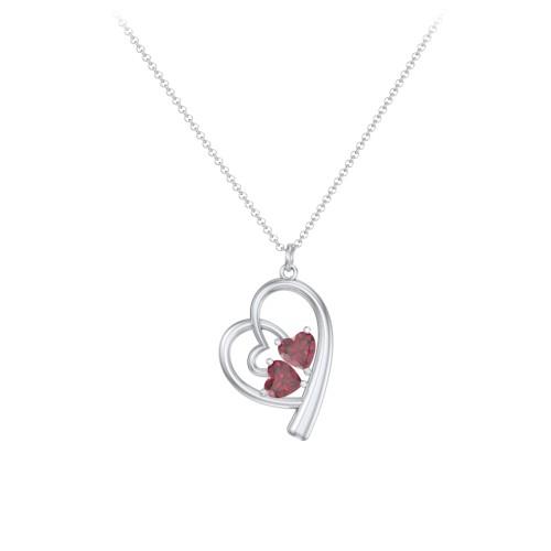 Intertwined Heart In Heart Pendant with 2 Gemstones – Sterling Silver with Ruby