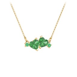 Gemstone Hearts Necklace with Accent Stones in 18K Gold Plated Silver with Emerald