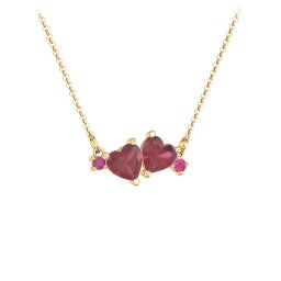 Gemstone Hearts Necklace with Accent Stones in 18K Gold Plated Silver with Ruby