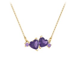 Gemstone Hearts Necklace with Accent Stones in 18K Gold Plated Silver with Amethyst