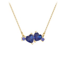 Gemstone Hearts Necklace with Accent Stones in 18K Gold Plated Silver with Blue Sapphire