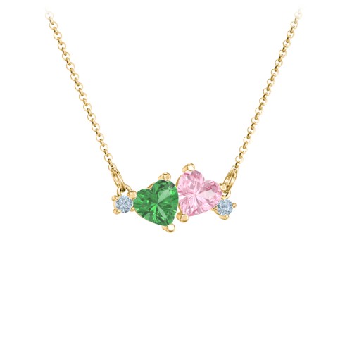 Gemstone Hearts Necklace with Accent Stones – 18K Gold Plated Silver with Emerald, Pink Tourmaline, and Blue Topaz
