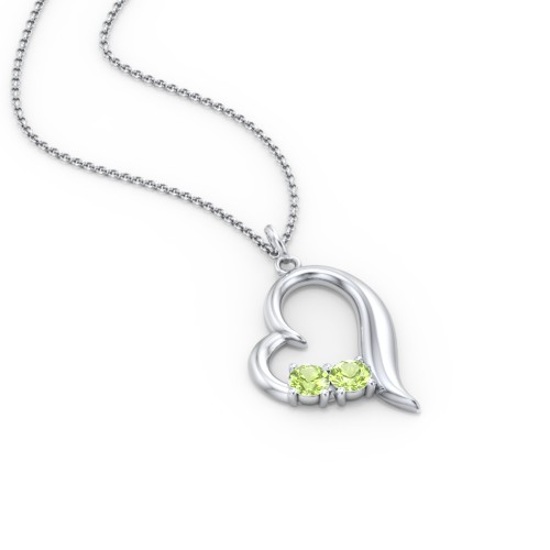 Tilted Open Heart Pendant with Gemstones