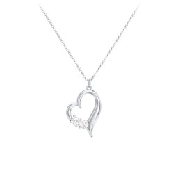Tilted Open Heart Pendant with Gemstones in 925 Sterling Silver with Cubic Zirconia