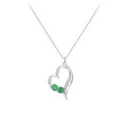 Tilted Open Heart Pendant with Gemstones in 925 Sterling Silver with Emerald