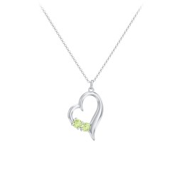 Tilted Open Heart Pendant with Gemstones in 925 Sterling Silver with Peridot
