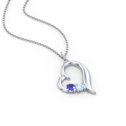 Tilted Open Heart Pendant with Gemstones – Sterling Silver with Blue Sapphire and Blue Topaz