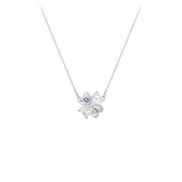 Lucky Clover Hearts And Gemstones Necklace in 925 Sterling Silver with Cubic Zirconia