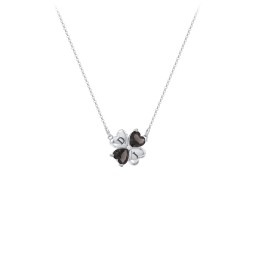 Lucky Clover Hearts And Gemstones Necklace in 925 Sterling Silver with Smokey Quartz