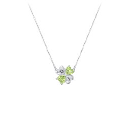Lucky Clover Hearts And Gemstones Necklace in 925 Sterling Silver with Peridot