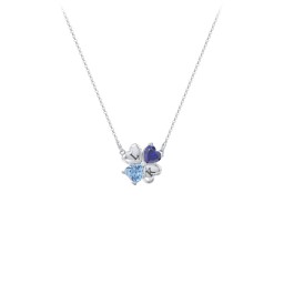 Lucky Clover Hearts And Gemstones Necklace in 925 Sterling Silver with Blue Sapphire and Blue Topaz