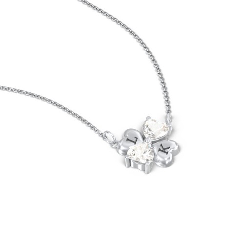 Lucky Clover Hearts And Gemstones Necklace – Sterling Silver with Cubic Zirconia