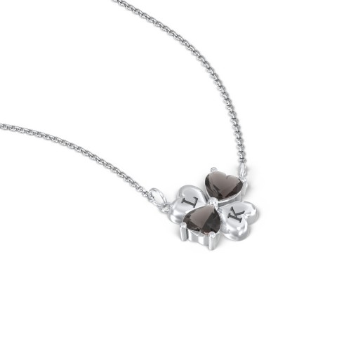 Lucky Clover Hearts And Gemstones Necklace – Sterling Silver with Smokey Quartz