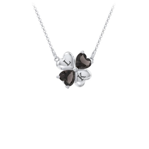 Lucky Clover Hearts And Gemstones Necklace – Sterling Silver with Smokey Quartz