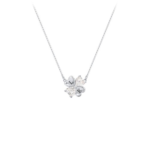 Lucky Clover Hearts And Gemstones Necklace – Sterling Silver with Cubic Zirconia
