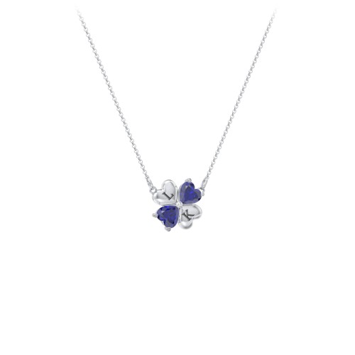 Lucky Clover Hearts And Gemstones Necklace – Sterling Silver with Blue Sapphire
