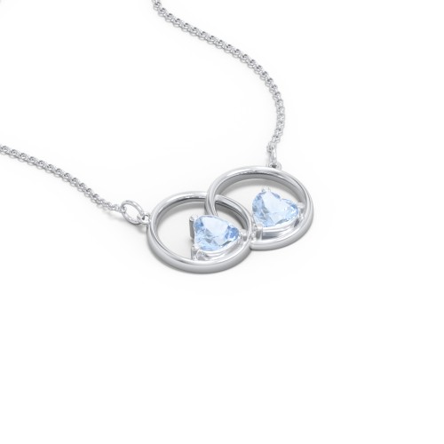 Interlocking Rings Pendant with Heart Gemstones – Sterling Silver with Aquamarine