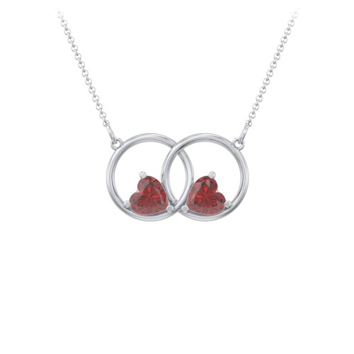 Interlocking Rings Pendant with Heart Gemstones