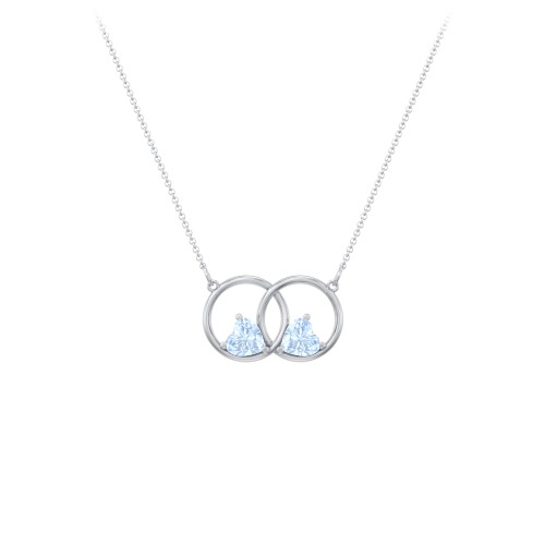 Interlocking Rings Pendant with Heart Gemstones – Sterling Silver with Aquamarine