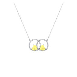 Interlocking Rings Pendant with Heart Gemstones in 925 Sterling Silver with Citrine