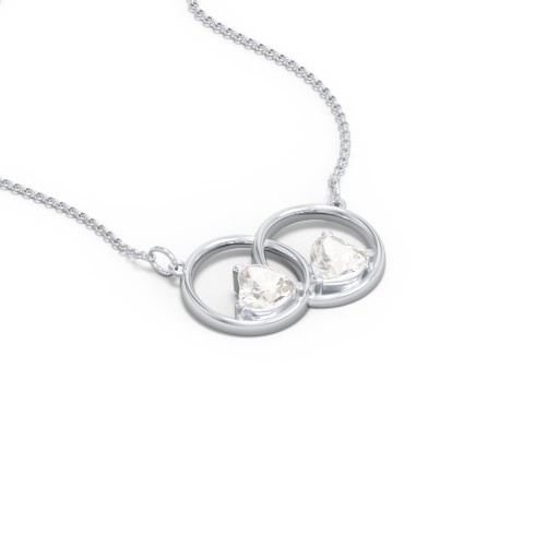 Interlocking Rings Pendant with Heart Gemstones – Sterling Silver with Cubic Zirconia