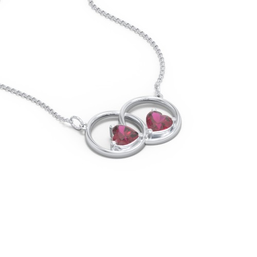 Interlocking Rings Pendant with Heart Gemstones – Sterling Silver with Ruby