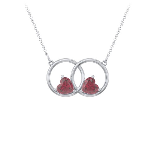 Interlocking Rings Pendant with Heart Gemstones – Sterling Silver with Ruby