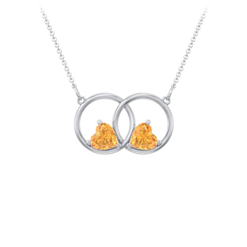Interlocking Rings Pendant with Heart Gemstones – Sterling Silver with Citrine