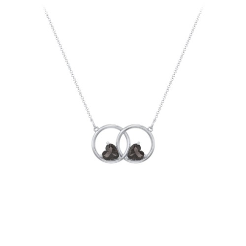 Interlocking Rings Pendant with Heart Gemstones – Sterling Silver with Smokey Quartz
