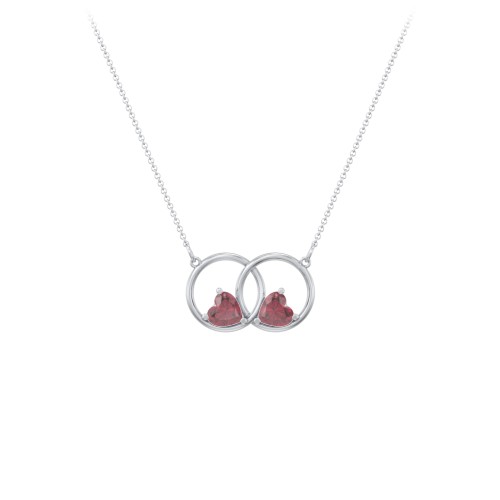 Interlocking Rings Pendant with Heart Gemstones – Sterling Silver with Ruby