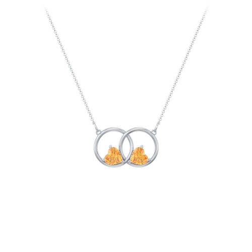 Interlocking Rings Pendant with Heart Gemstones – Sterling Silver with Citrine