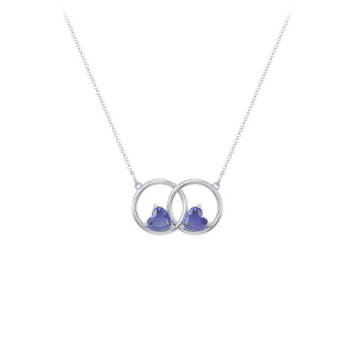 Interlocking Rings Pendant with Heart Gemstones – Sterling Silver with Blue Sapphire