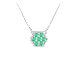 Hexagon Family Birthstone Necklace in 925 Sterling Silver with Emerald