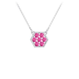 Hexagon Family Birthstone Necklace in 925 Sterling Silver with Ruby