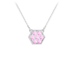 Hexagon Family Birthstone Necklace in 925 Sterling Silver with Pink Tourmaline