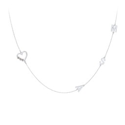 Satellite 3-Stone Heart and Initials Necklace in 925 Sterling Silver with Smokey Quartz