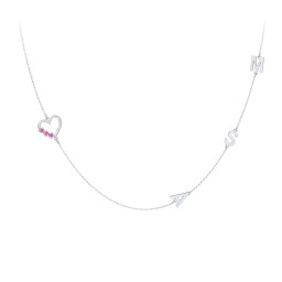 Satellite 3-Stone Heart and Initials Necklace in 925 Sterling Silver with Ruby
