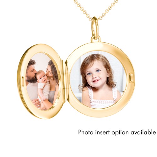 Engravable Round Photo Locket Necklace – 18K Gold Plated Silver