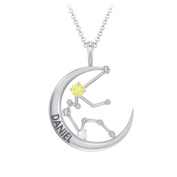 Engravable Aquarius Constellation Necklace With Gemstone